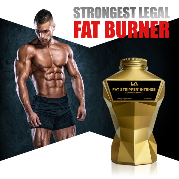 LA Muscle Fat Stripper Intense Rapid Weight Loss, strongest legal fat burner. Image of a fit and muscular man