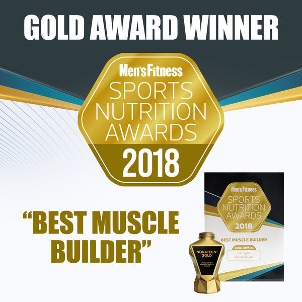 LA Muscle Norateen Gold limited edition powerful muscle builder. Gold award winner Men's Fitness Sports Nutrition awards 2018 best muscle builder