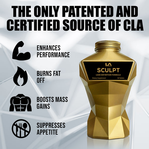 LA Muscle Sculpt lean definition formula. The only patented and certified source of CLA. Enhances performance, burns fat off, boosts mass gains, suppresses appetite.