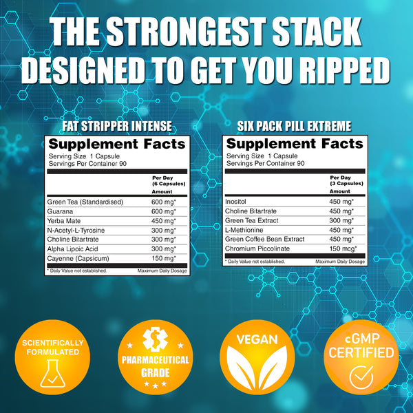 LA Muscle Six Pack Extreme Max Intensity. LA Muscle Sic Pack Extreme Rapid action formula, LA Muscle Fat Stripper Intense Rapid Weight Loss. The strongest stack designed to get you ripped. Supplement facts.